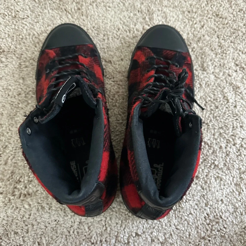 Converse Woolrich Sneakers Unisex 10.5 Mens 12.5 Womens Red Black Buffalo Plaid - Picture 9 of 10